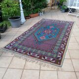 Tunisian carpet in turquoise wool and fuchsia 157x267cm