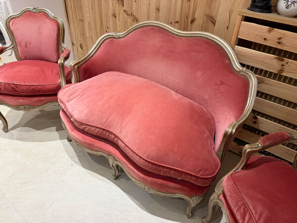 salon complet de style Louis XV – banquette corbeille et paire d