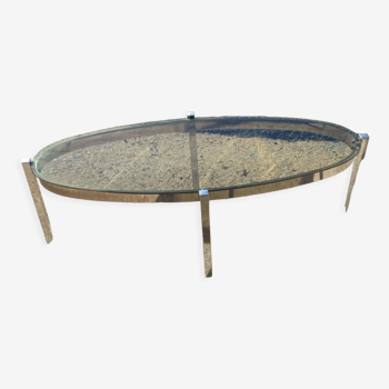 Elliptical coffee table circa 1970 in chromed metal and smoked glass