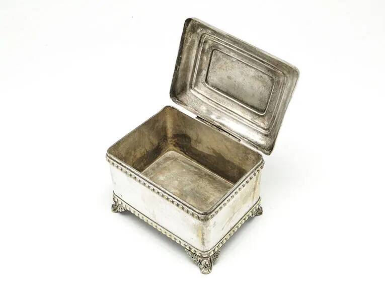 Eclectic sugar bowl, silver-plated brass, Bracia Buch, Poland, early 20th century