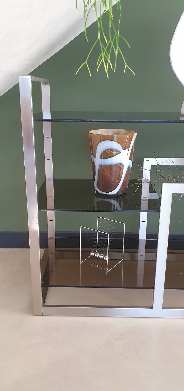 Metal and smoked glass console 1970