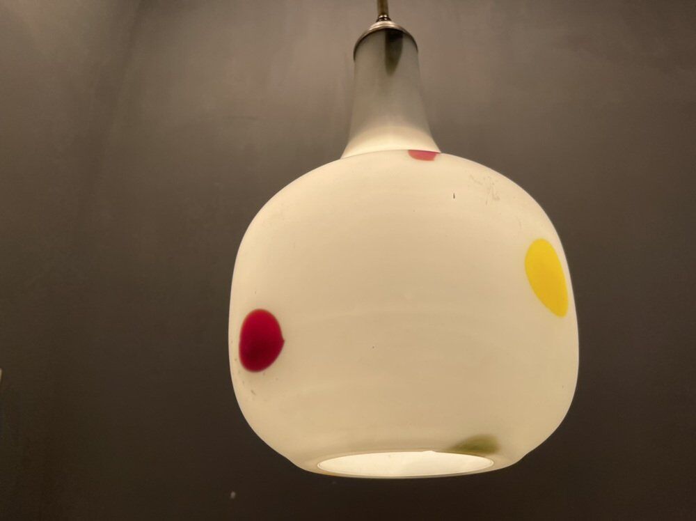 Italian Opaline Glass Pendant Light by De Mayo, 1970s