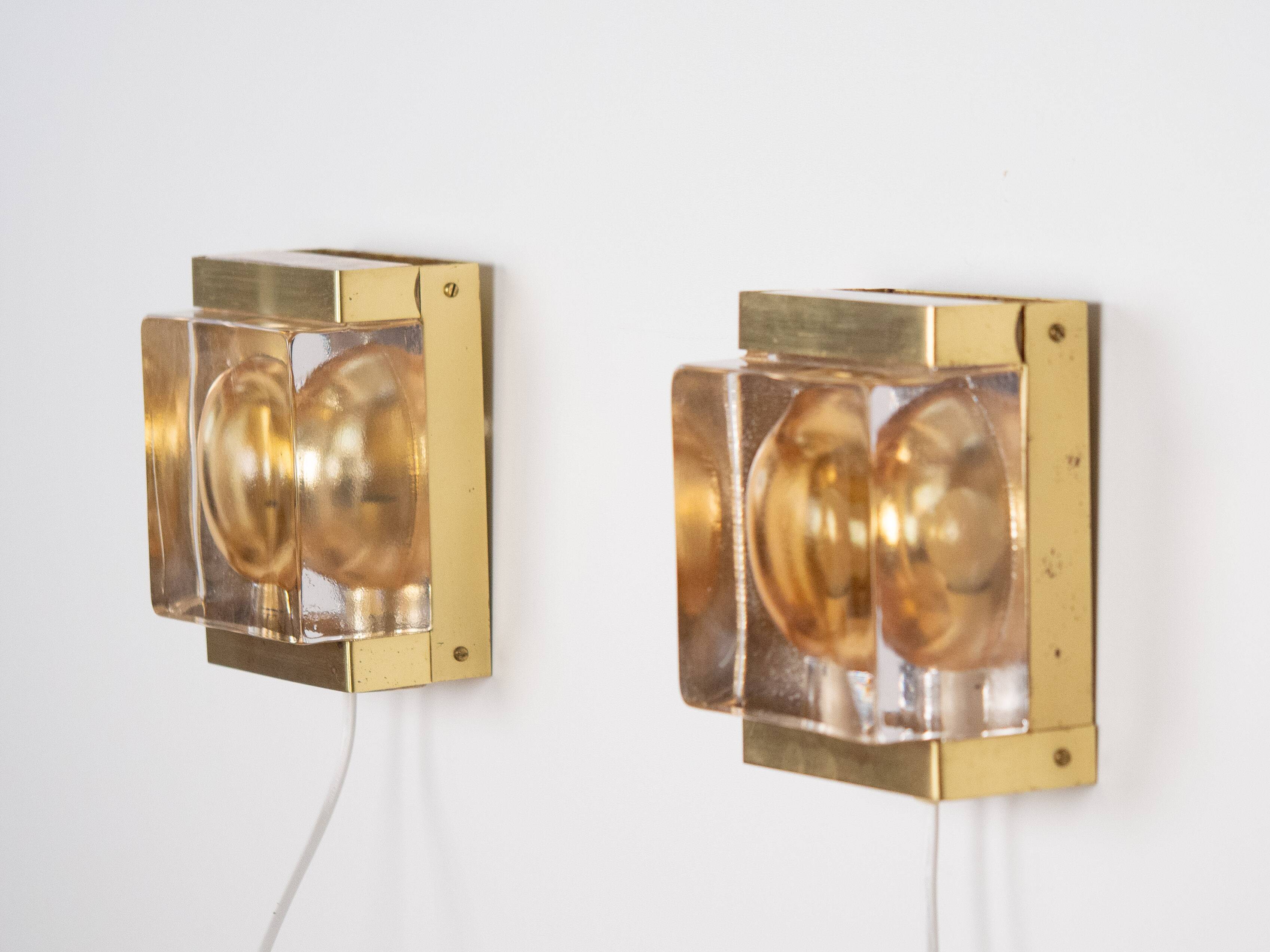 Pair of 2 vintage Danish wall sconces Vitrika Maritim from the 1960s.