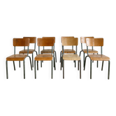 Set of 8 vintage industrial workshop chairs