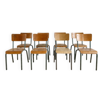 Set of 8 vintage industrial workshop chairs