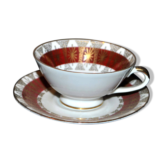 Tasse vintage en porcelaine allemande Bavaria - décor rouge et or