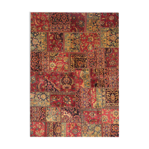 Tapis rouge vintage patchwork area tapis de salon en laine fait à la main - 179x248cm