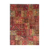 Red vintage patchwork area rug handmade wool living room carpet- 179x248cm