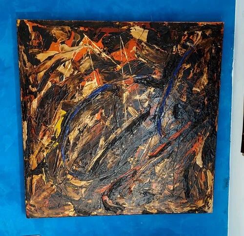 Abstract Materic Oil on Canvas Signed DE ROSA 1997 80x80cm