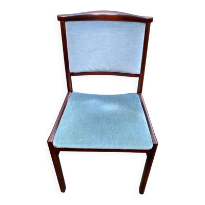 Chaise scandinave en teck massif et velours bleu des années 1960