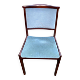 Chaise scandinave en teck massif et velours bleu des années 1960