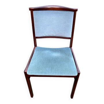 Chaise scandinave en teck massif et velours bleu des années 1960