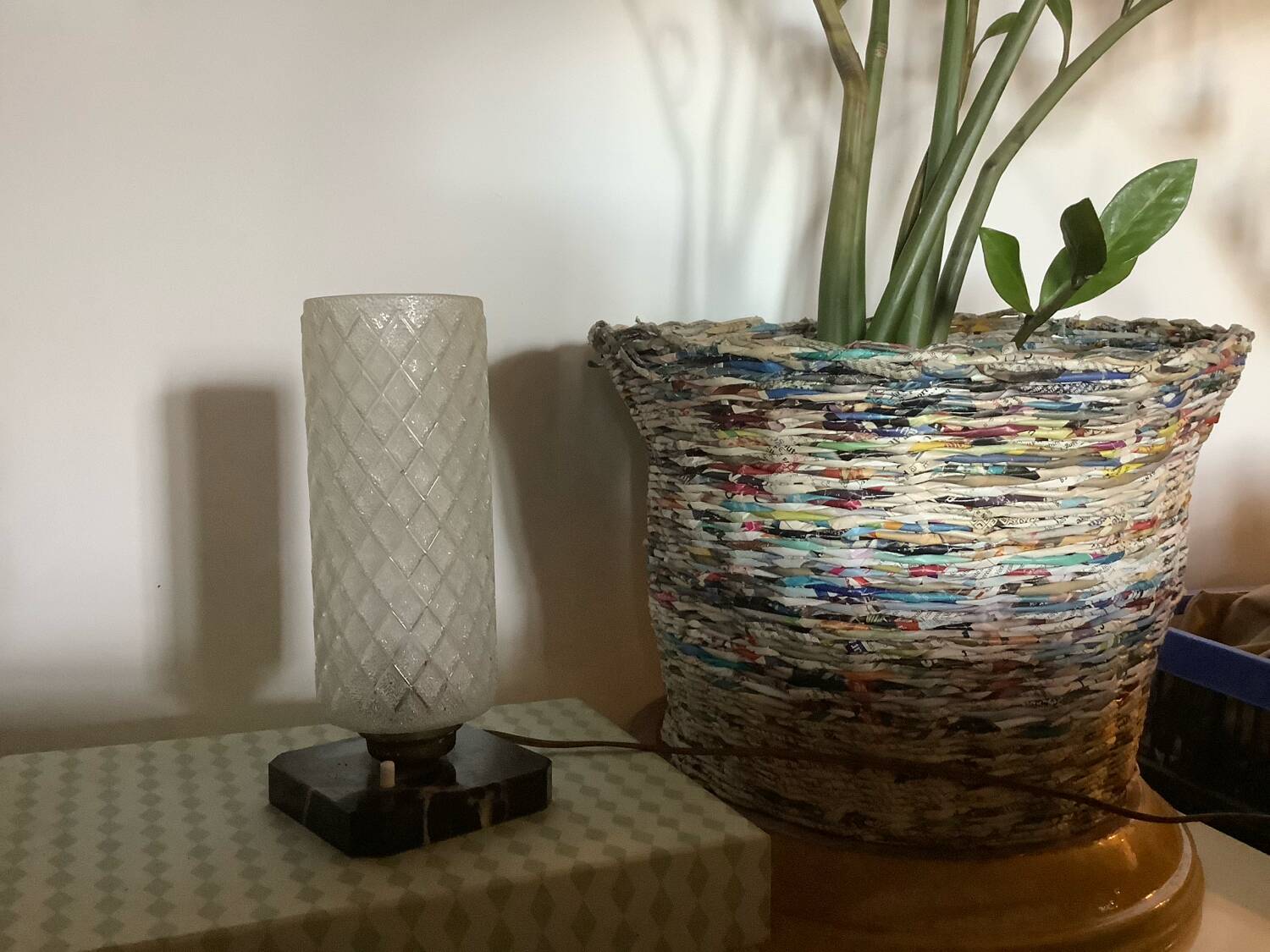 Art deco marble and glass lamp
