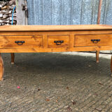 Antique Louis XV table with 3 drawers and 1 pull-out in solid cherry wood