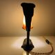 Bronze eagle lamp patinated and Art Nouveau style glass pate