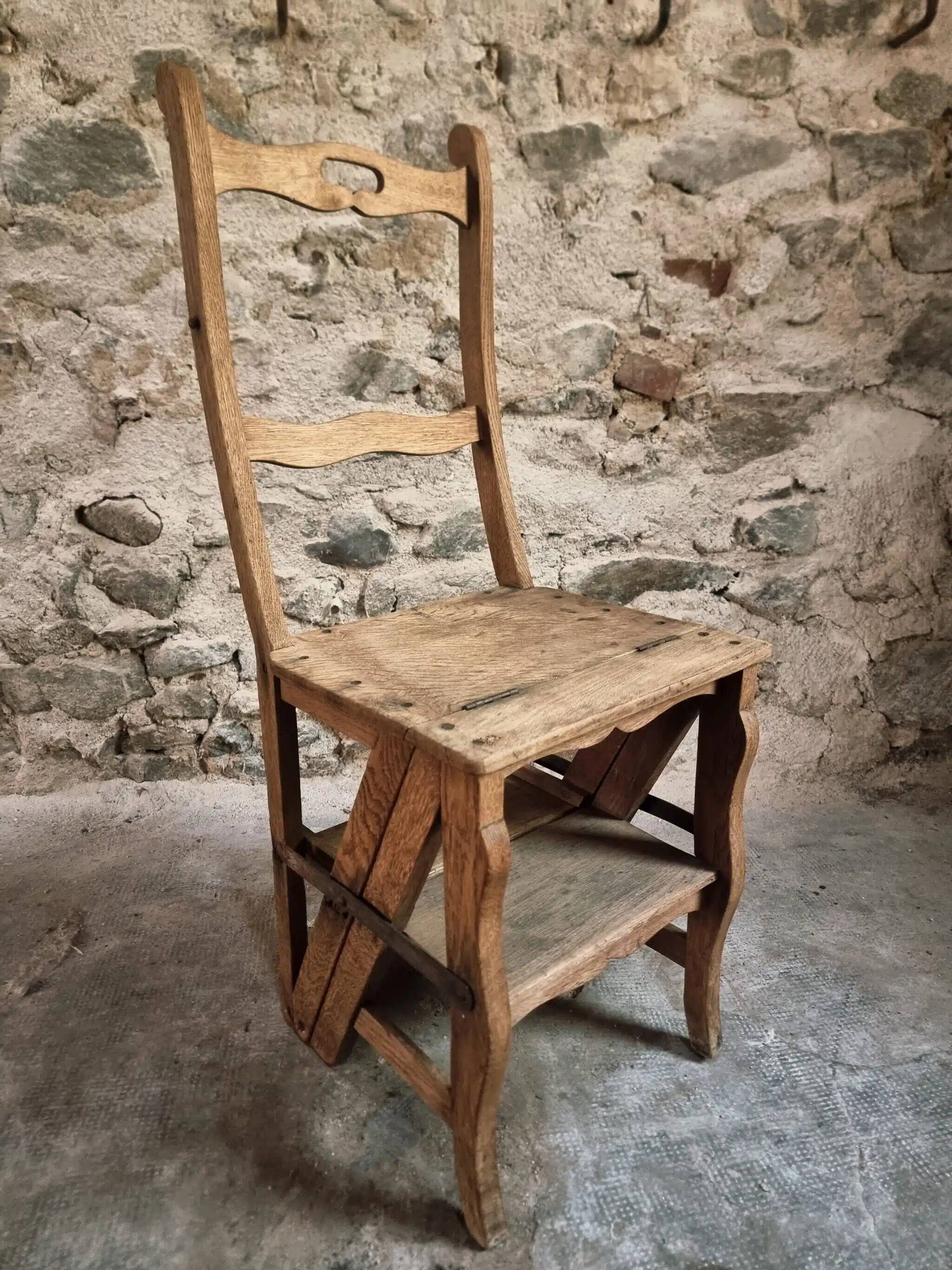 Antique French Oak Ladder Library Chair – Metamorphic Stepladder Chair