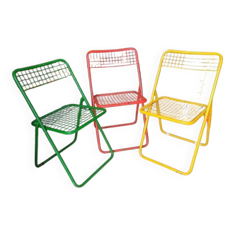Vintage metal folding chair trio "Grillage" - Ted Net