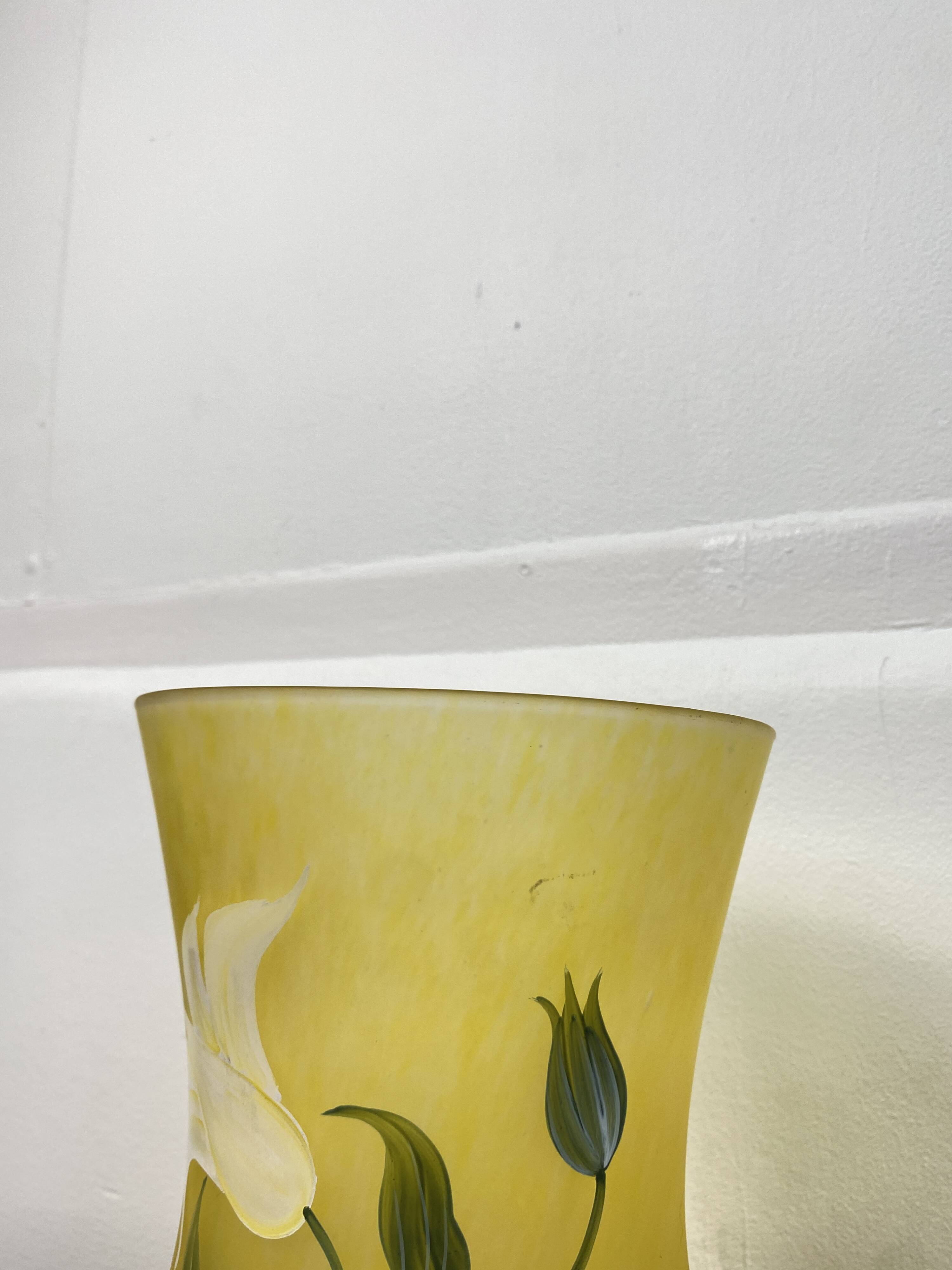 Yellow glass paste vase from the early 20th century signed Lily