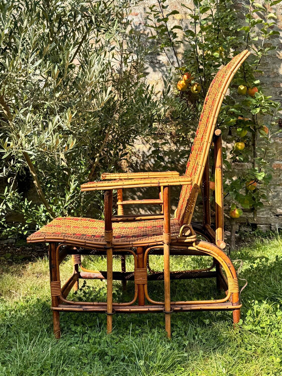 Antique rattan and wicker chaise longue, circa 1930