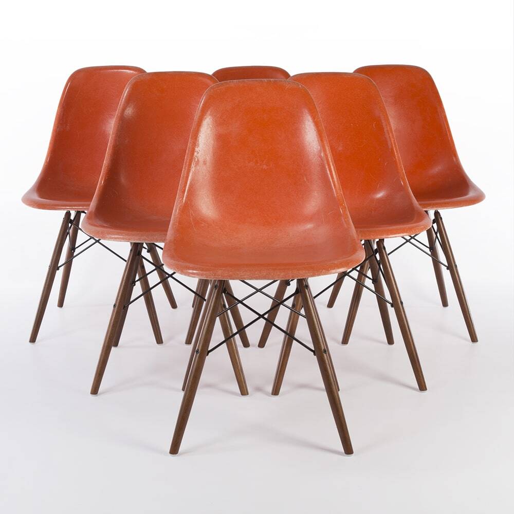 Orange Set (6) Herman Miller Original Vintage Eames DSW Side Shell Chairs