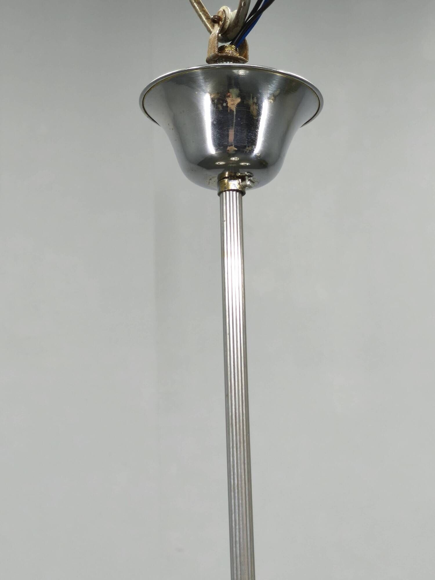 Czech Art Deco Chandelier from the 1930s with Four Opaline Glass Shades