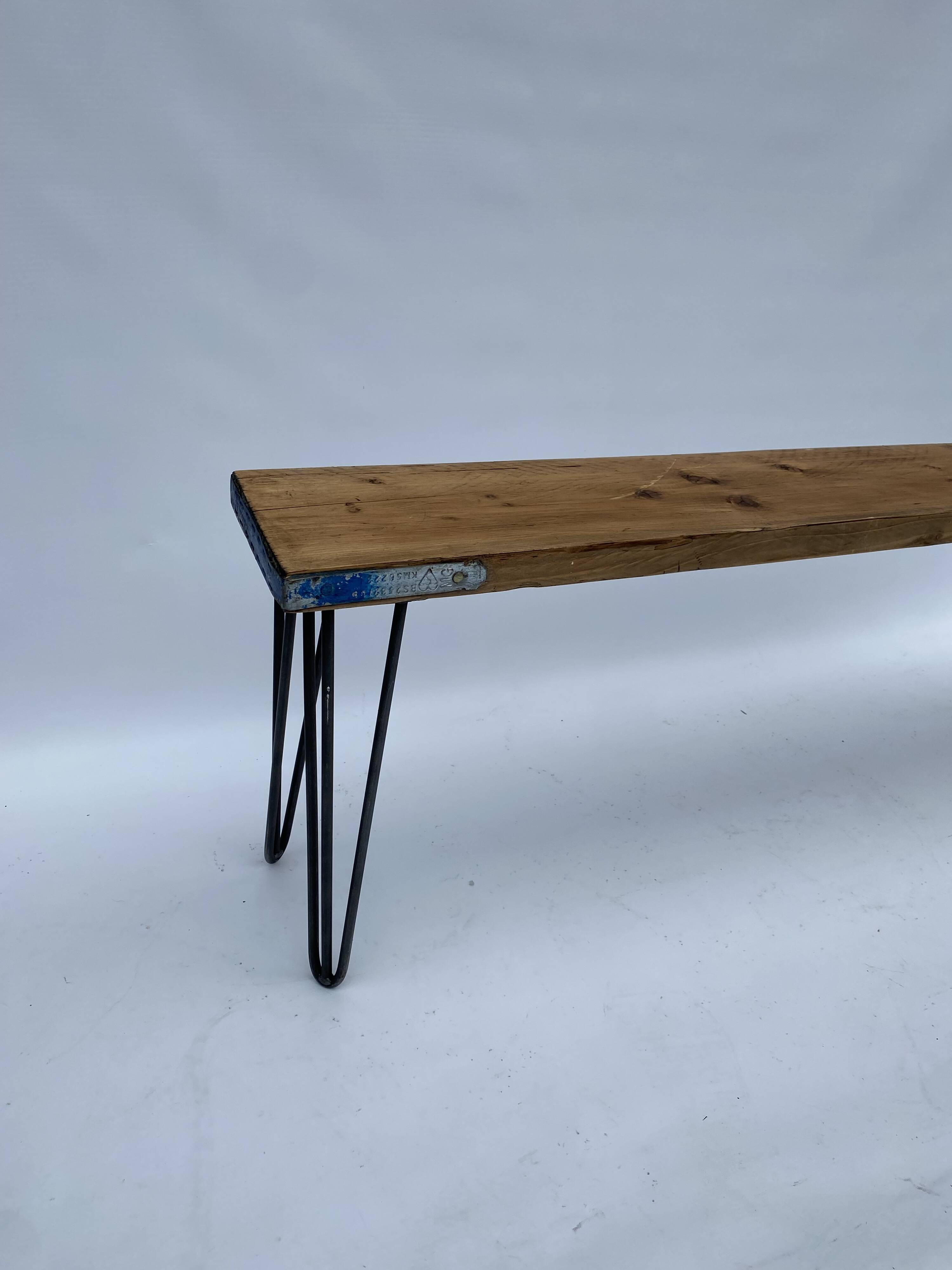 Industrial Bench Hairpin Legs Scaffolding Wood Midcentury Modern 1980s