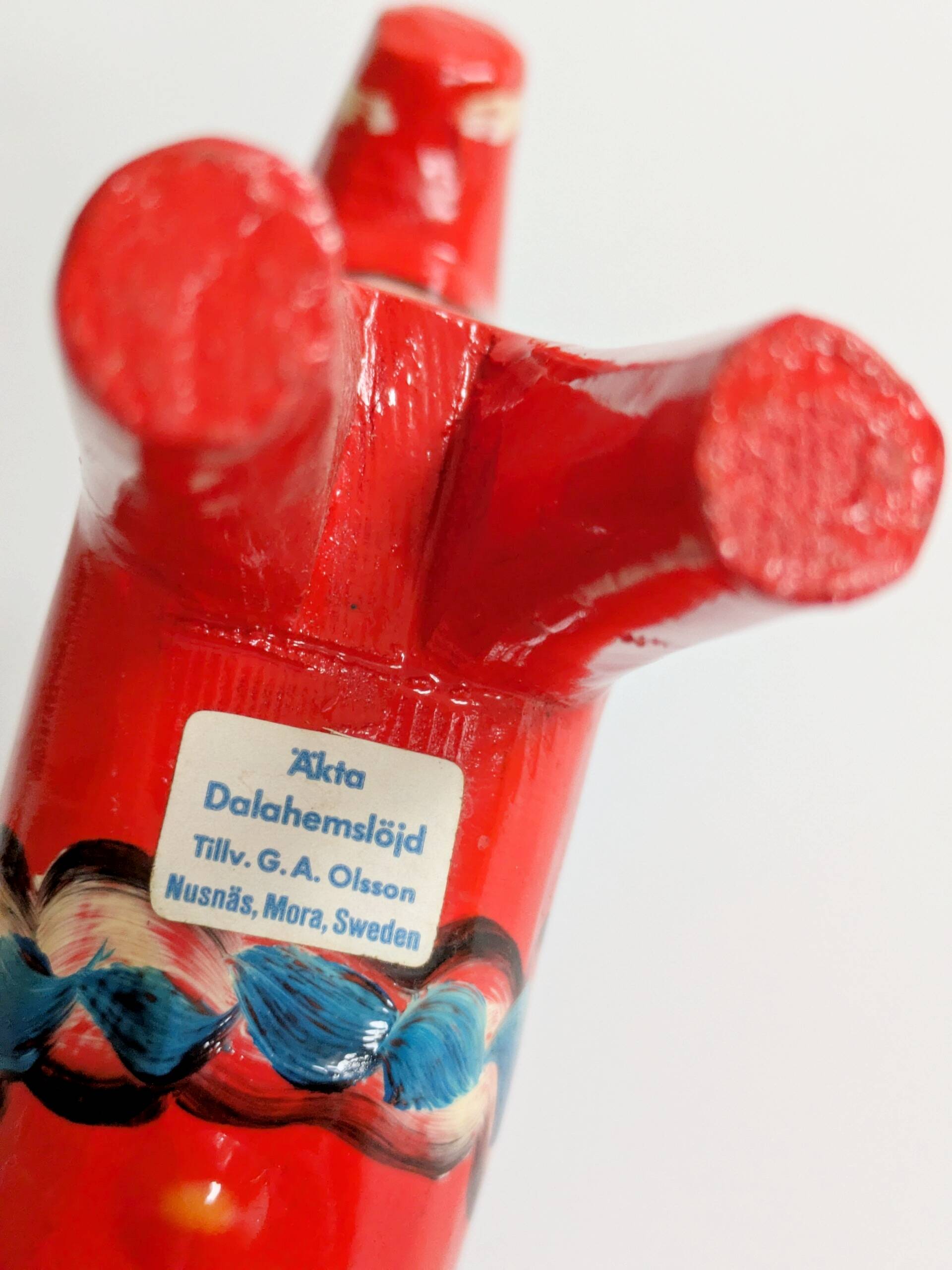 Set of 2 Vintage Swedish Dala Horses in Wood, Hand-Painted Red