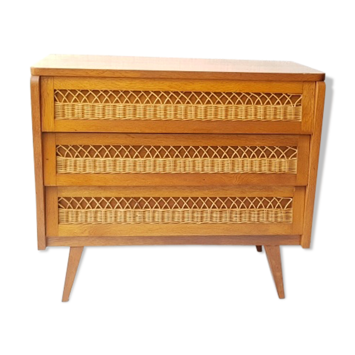 Chest of drawers wood and rattan 60s