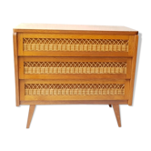 Chest of drawers wood and rattan 60s
