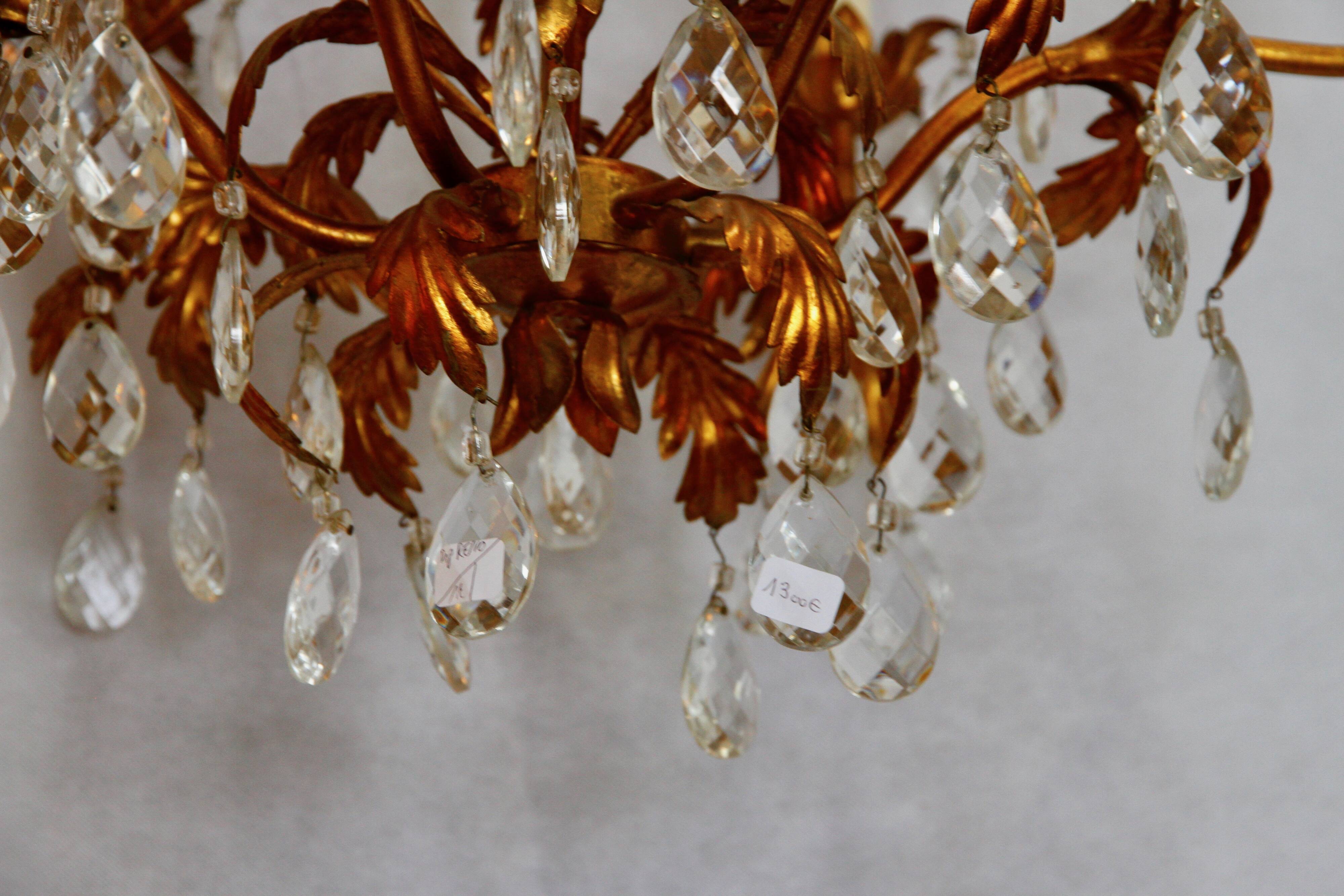 6-light bronze and Bohemian crystal chandelier, early 20th century