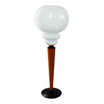 Modern table lamp, 1970s, metal, wood and glass, E27