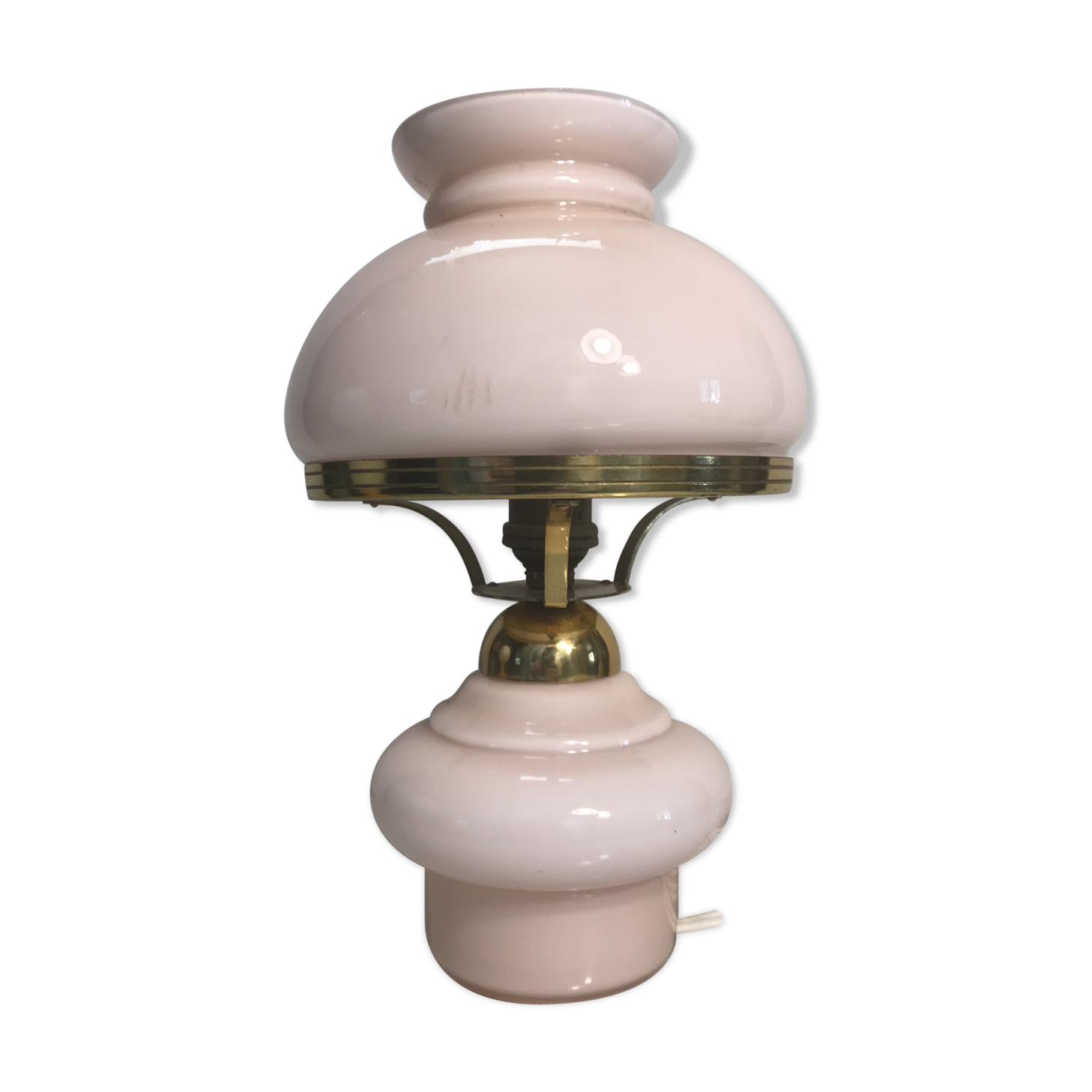 Old brass and opaline lamp