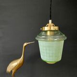 Vintage art deco globe pendant lamp in green granite green and gold