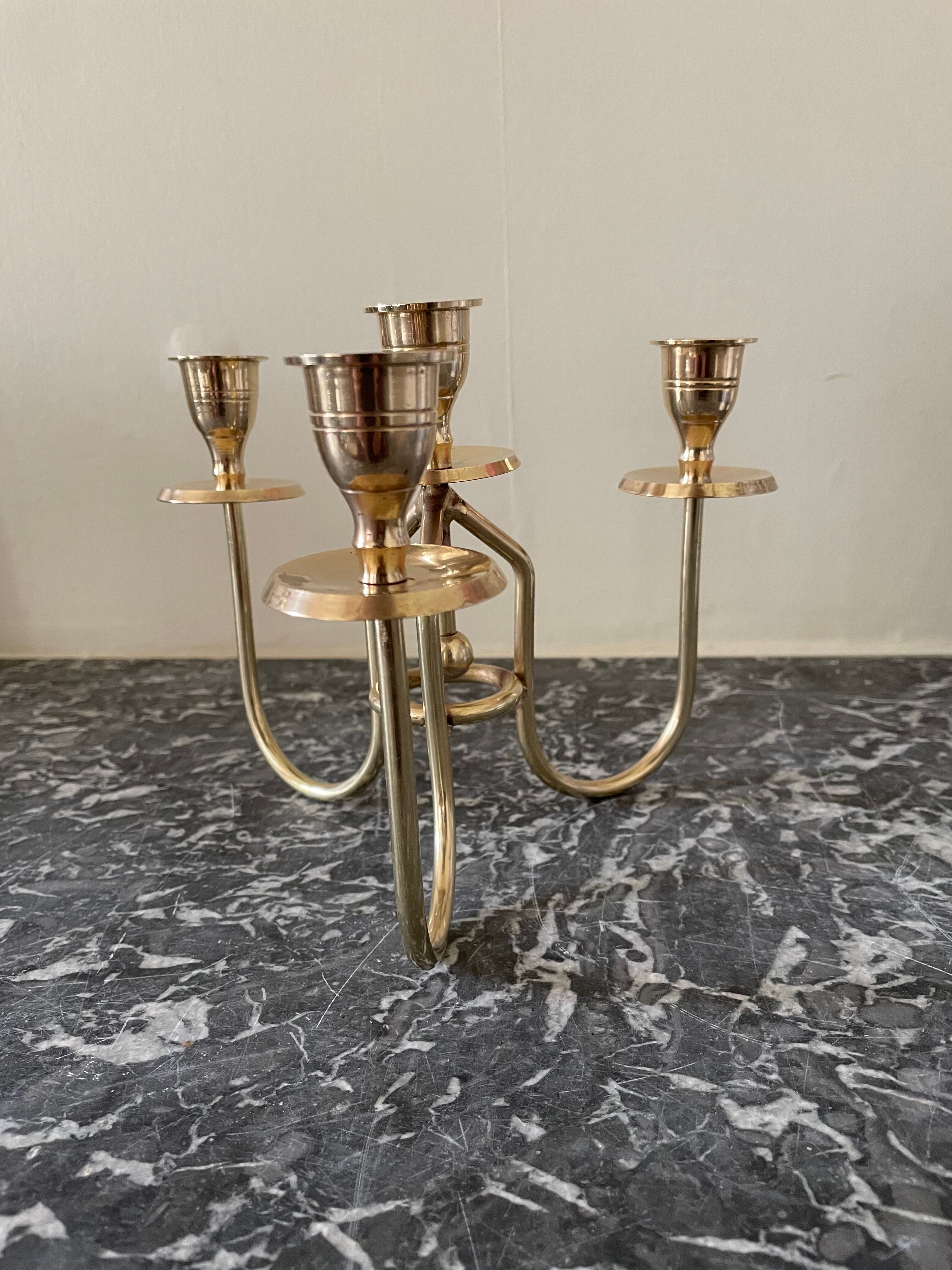 Golden brass candle holder