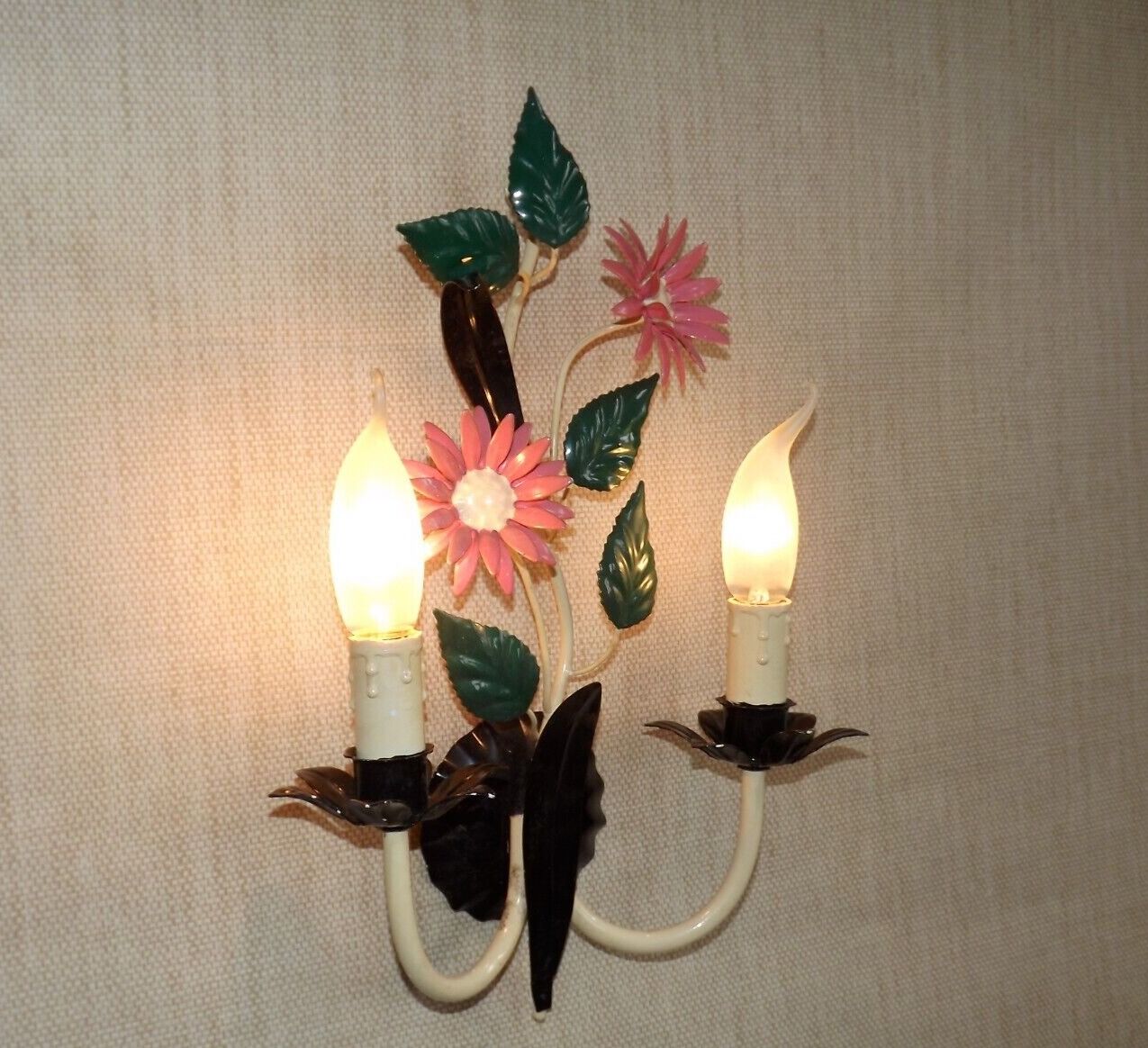 Vintage French double light earthenware wall lamp