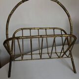 Porte revues 1960 faux bambou en fer battu doré travail italien