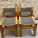 Set of 4 brutalist vintage chairs in solid wood and fabric