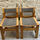 Set of 4 brutalist vintage chairs in solid wood and fabric