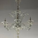 Venetian Chandelier in Colorless Murano Glass with 6 Lights, Circa 1930