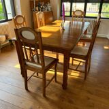 6 chaises en chêne et cuir blanc cassé