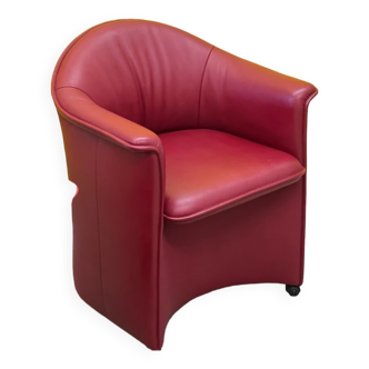 Red leather armchair on wheels, maison de sede. ( price for one )