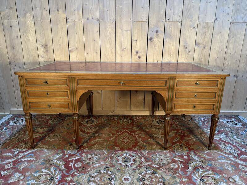 Bureau plat double de style Louis XVI en acajou à 8 pieds