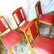 Set of 5 wooden chairs and red skaï