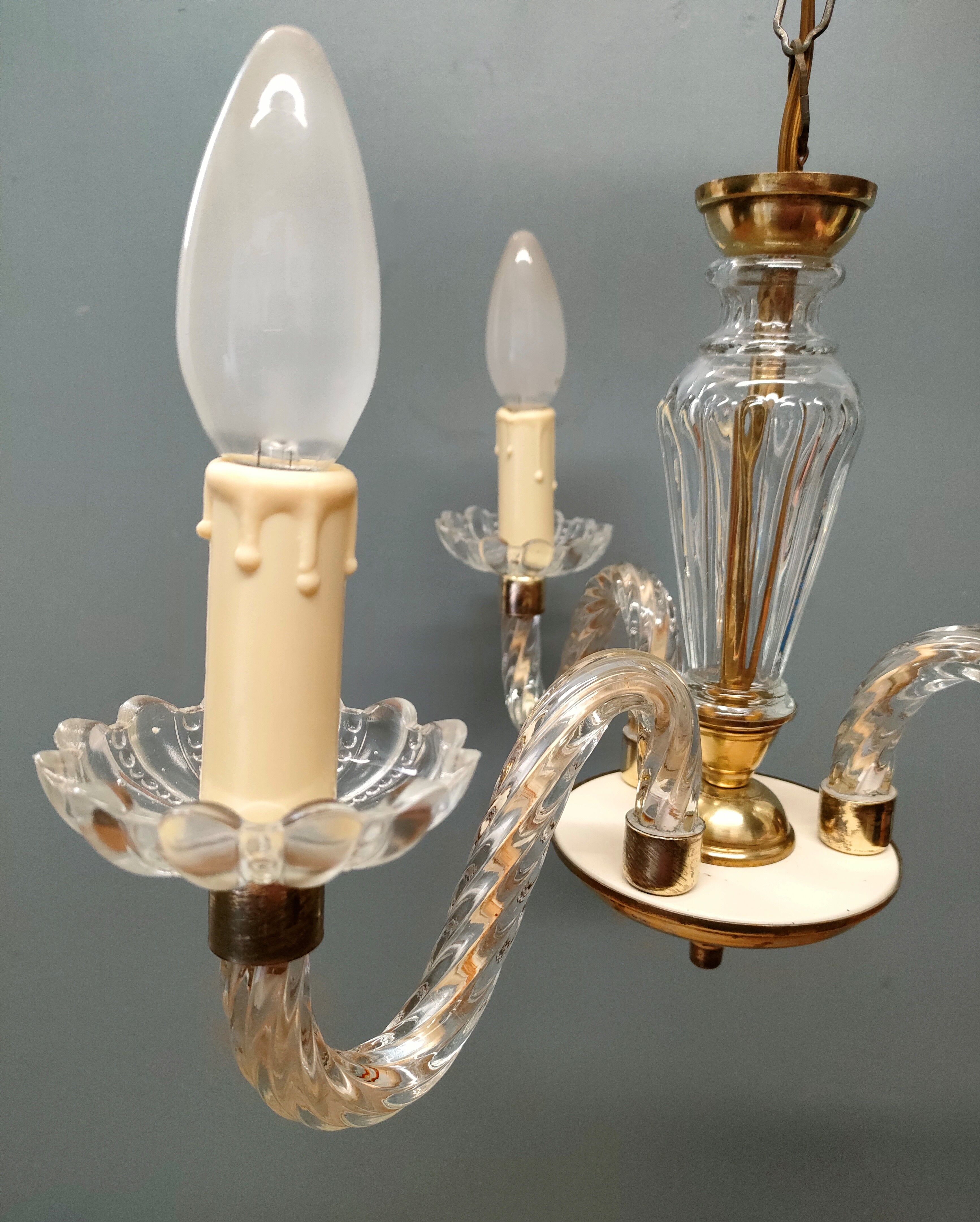 Small Venetian chandelier, three-burner twisted blown glass 1950s - Brass, Glass