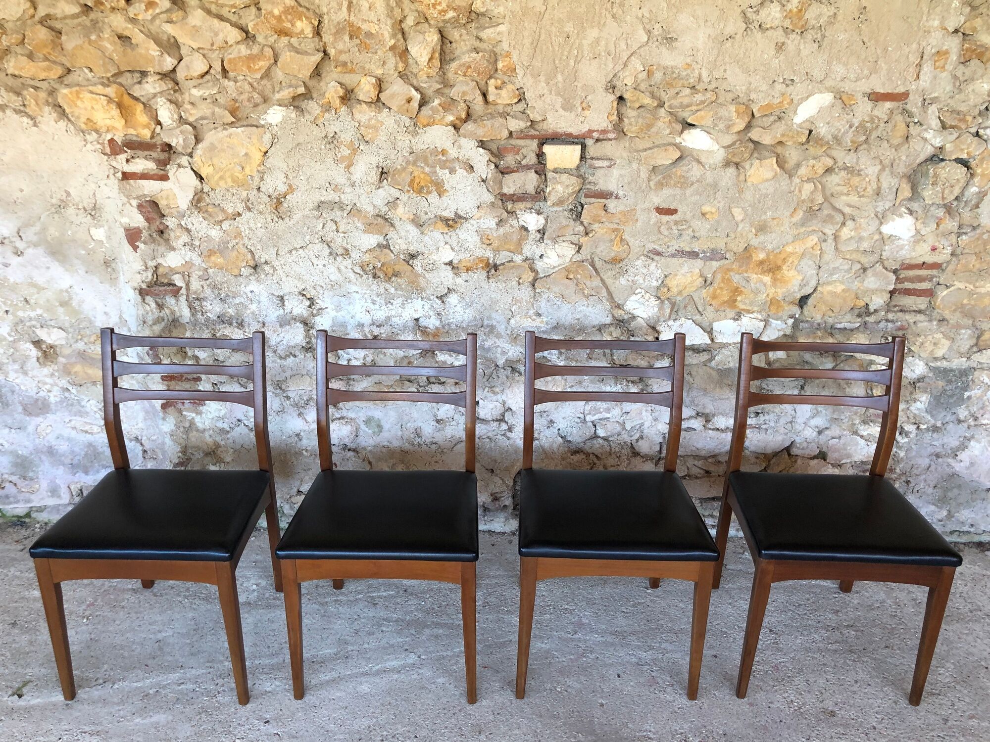 Set of 4 Scandinavian chairs teak and black skai 60s