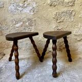 Turned wooden tripod stool x2