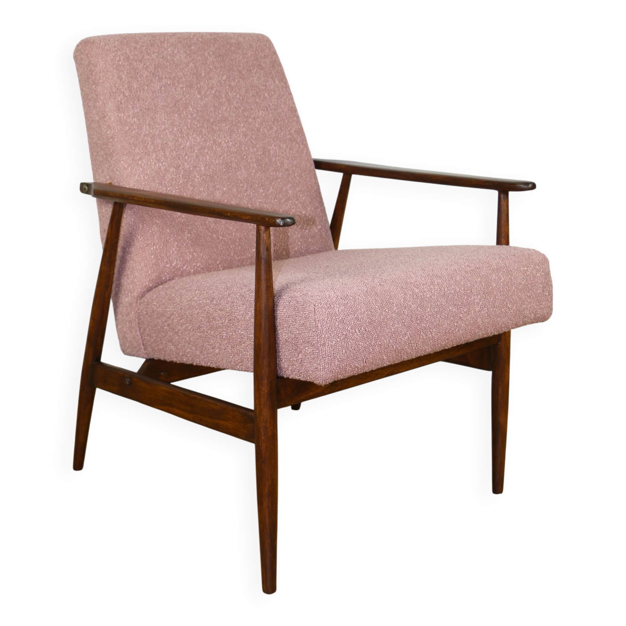 Fauteuil « Lis », années 1970, bouclé rose, design de Henryk Lis