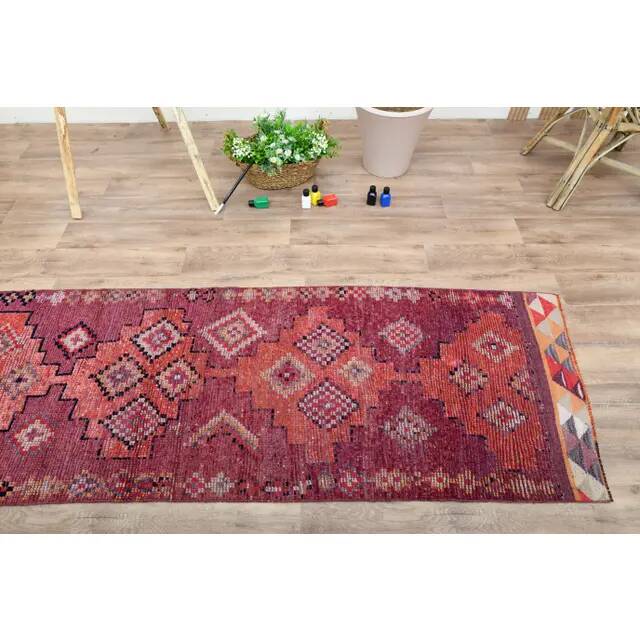 1970s Turkish Oushak handmade wool cotton red area rug 79x252