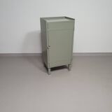 Gray metal locker. Industrial small sideboard.