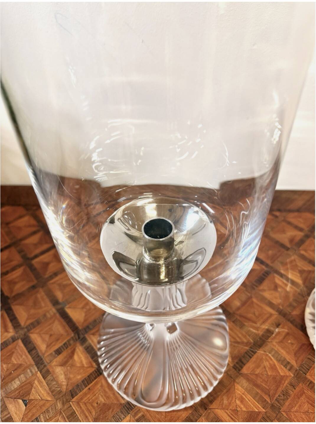 Pair of Lalique FRANCE crystal tealight holders – “Ouragan” model